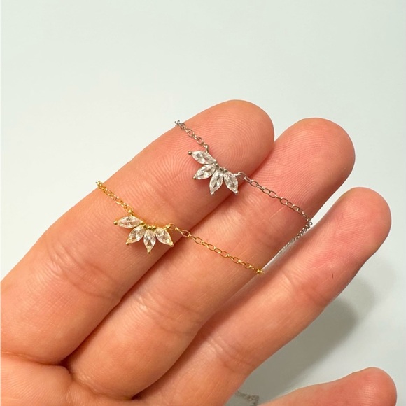 Marquise  Flower Petal Diamond Necklace,Bridesmaid Gift - Picture 2 of 3